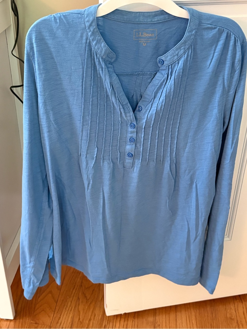 L.L. Bean Light Blue Long-Sleeve Pintuck Henley